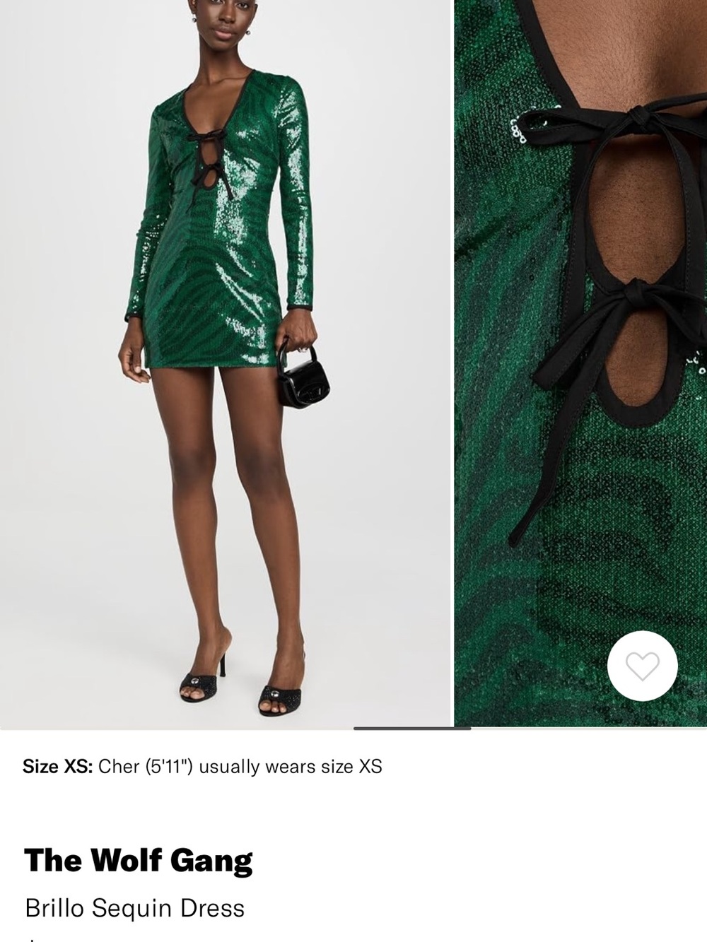 The Wolf Gang Emerald Sequin Tie-Front Long Sleeve Mini Dress Size M